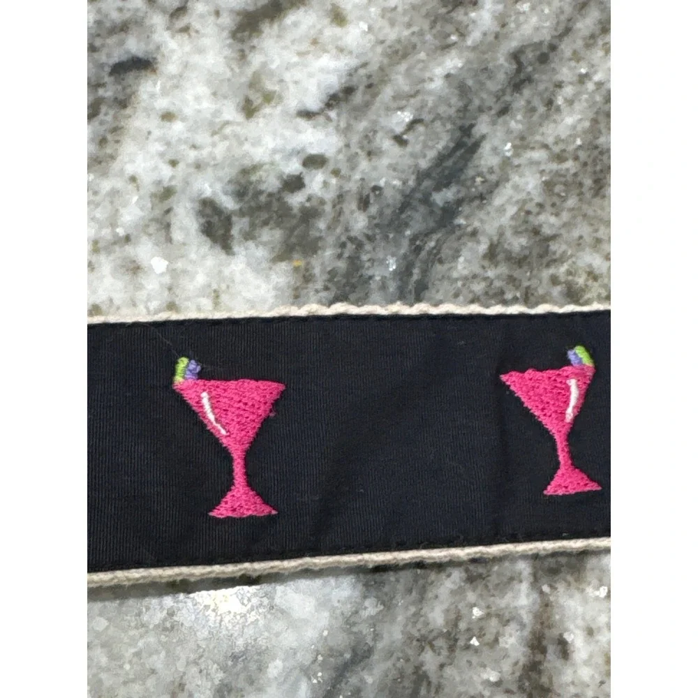 Women's Lilypod belt canvas D-ring black embroidered pink martini‎ glasses S